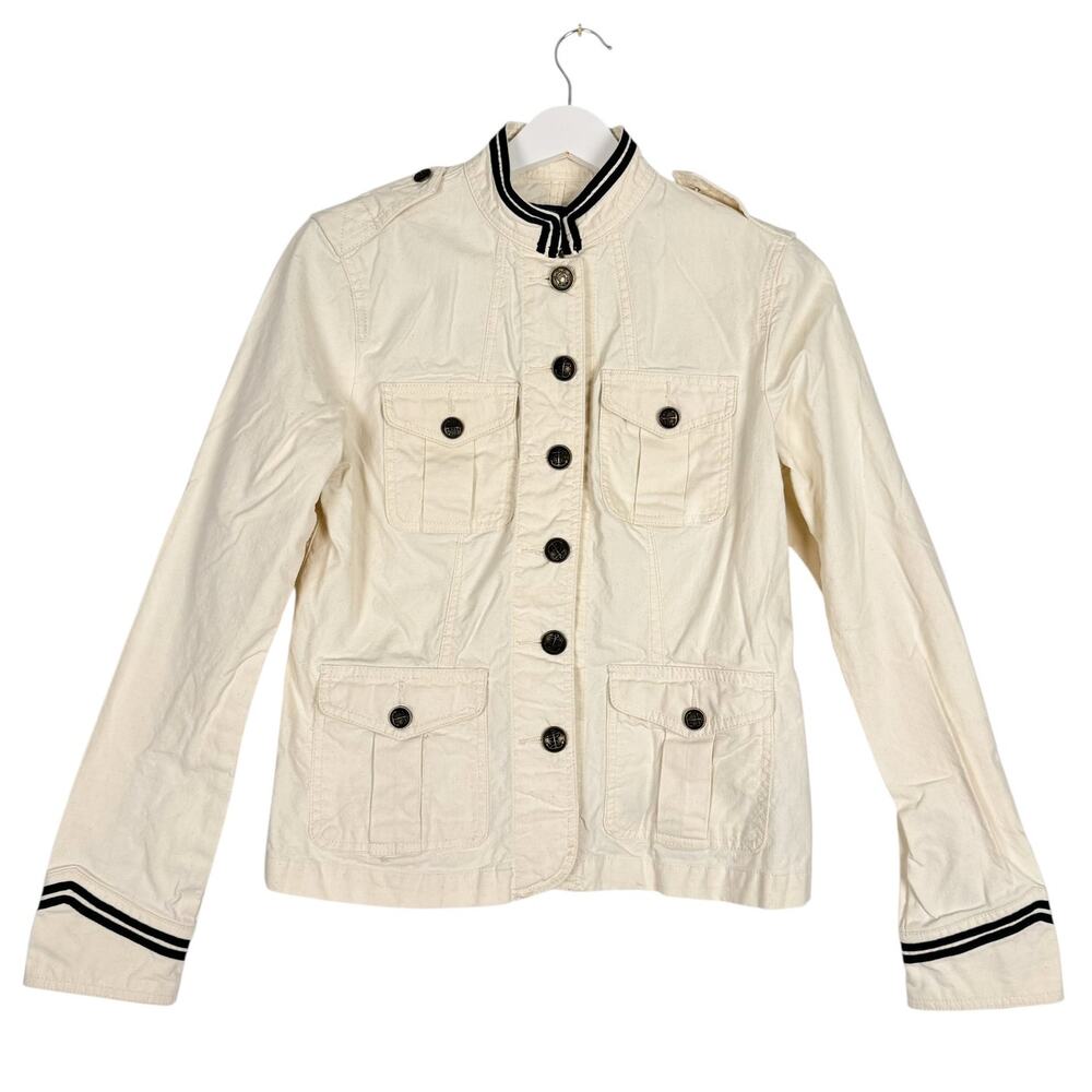 Lauren Jeans Co Vintage Denim Sailor Nautical Striped Military Cargo Jacket Smal